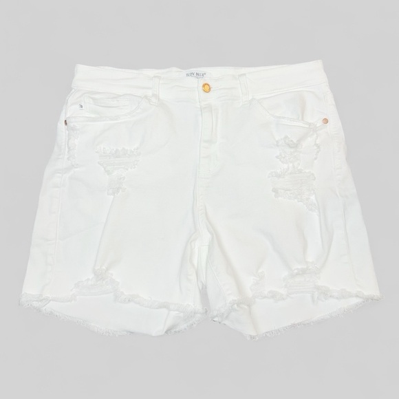 Judy Blue White Hi-Rise Distressed Denim Shorts Size 1X - Picture 2 of 7